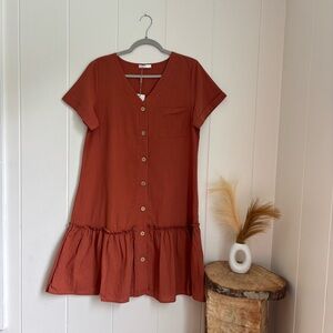 NEW Elegant Rust Button-Down Mini Dress